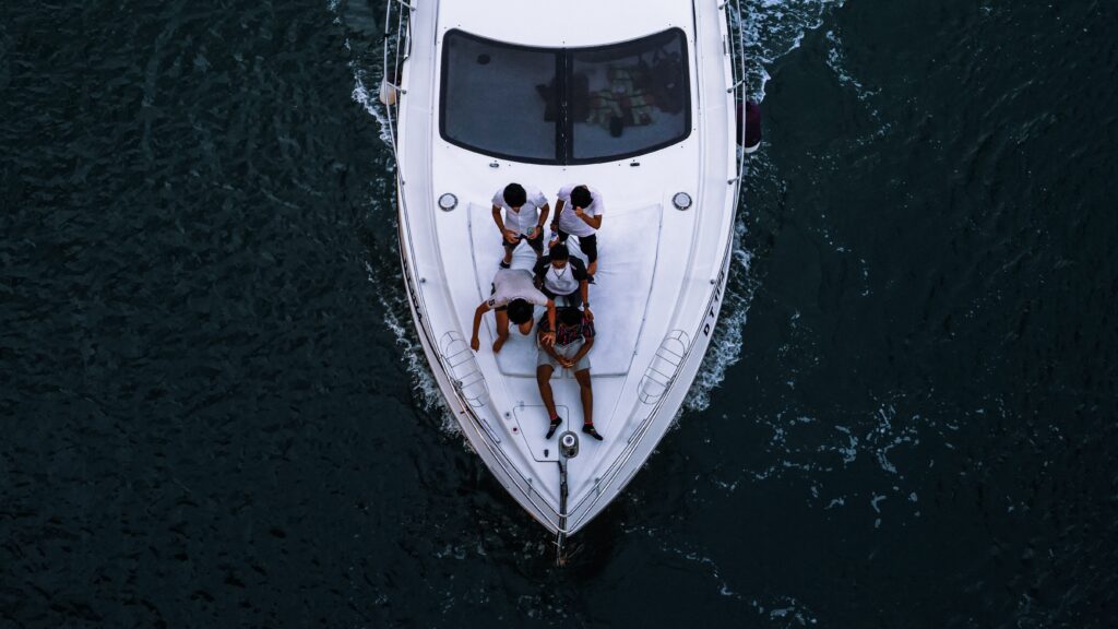 Friends having a great time on Thames in one of our rental party boats.